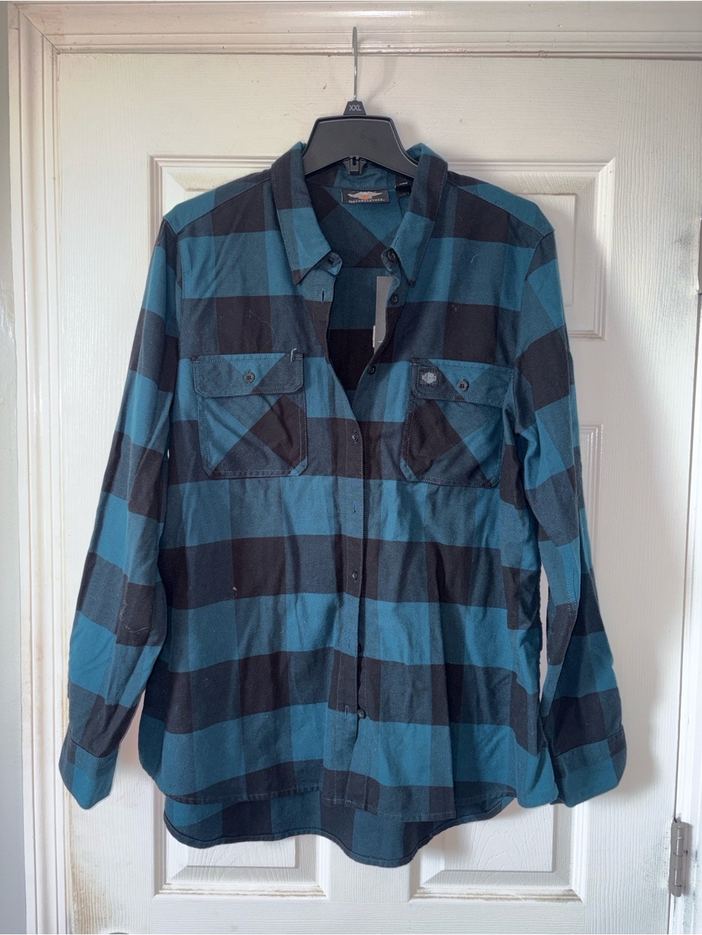 Harley-Davidson Teal and Black Plaid Shirt Jacket